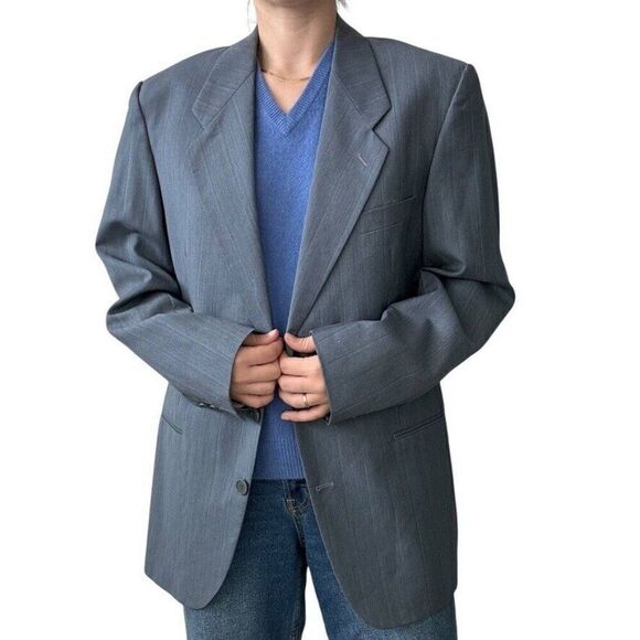 Yves Saint Laurent Mens YSL Slate Blue Striped Wool Sport Coat Blazer 44R - Picture 5 of 12